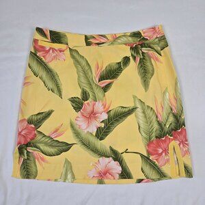 Tommy Bahama Size 6 Yellow Floral Print Skirt Side Vents Hidden Back Zipper